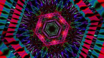 Multicolored neon hexagon tunnel in a seamless loop. video