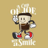 groovy cartoon of vintage style logo coffee mascot perfect for t-shirt design print vector