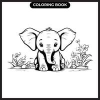 Cute elephant color book design, suitable for children to color and draw. vector