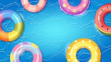 Texture of pool water with swimming rings. Summer background for design, pool party invitations vector