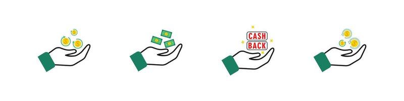 Set Icon Hand holding coin Cashback vector