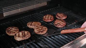 Hamburgers cooling on flaming grill, slow motion. Shot on Phantom Flex 4K camera. video