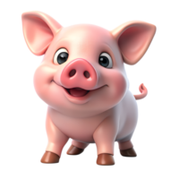 cute pig with smile, kawaii 3d style isolated on transparent background. png