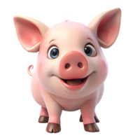 cute pig with smile, kawaii 3d style isolated on transparent background. png