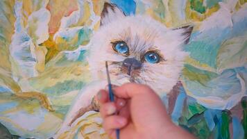 Hand painted beautiful cute cat art color video