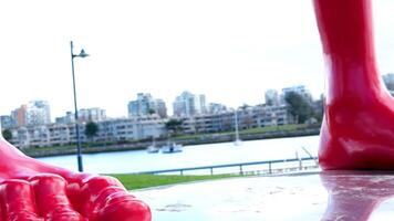 Vancouver British Columbia Canada 18 foot sculpture called the proud youth on display in Yaletown video