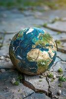 A cracked earth representing the broken balance of the planet photo