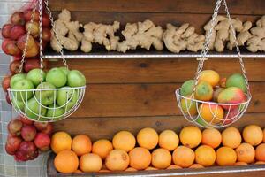 Fruits and vegetables are sold at a bazaar in Israel. photo