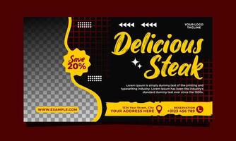 Delicious steak social media cover banner template design vector