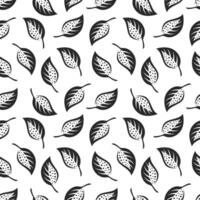 seamless pattern with leaves in minimal line doodle style vector