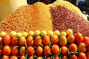 Fruits and vegetables are sold at a bazaar in Israel. photo