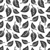 seamless pattern with leaves in minimal line doodle style vector