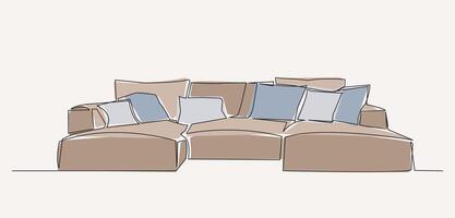 One continuous Line drawing of sofa furniture. vector