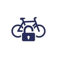 Unlock bike icon with a bicycle and a lock vector