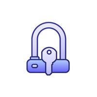 Bicycle U-Lock and a key icon with outline vector