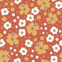 Seamless floral pattern. Beautiful background with bold flowers. Retro colors doodle style natural ornament. Hand drawn illustration. vector