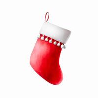 Watercolor red christmas stocking for presents. Holiday new year illustration isolated on white background. For designers, decoration, shop, for postcards, wra vector