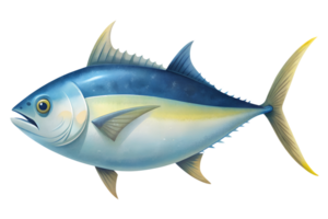 Cartoon style illustration of cute skipjack tuna fish isolated on transparent background. png