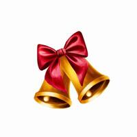 acuarela Navidad dorado campanas con rojo satín arco ilustración. nuevo año símbolo aislado en blanco antecedentes. para diseñadores, decoración, comercio, para postales, envase pags vector