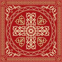 gold and red square Yakut ornament. Infinite rectangle, border, frame of the northern peoples of the Far East vector