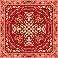 gold and red square Yakut ornament. Infinite rectangle, border, frame of the northern peoples of the Far East vector