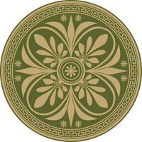 oro con verde clásico griego redondo ornamento. circulo de antiguo Grecia y el romano imperio. bizantino pintura de paredes, pisos y techos decoración de europeo palacios vector