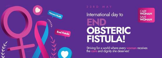 International day to end Obstetric Fistula day. 23rd May International day to end Obstetric Fistula awareness, celebration banner with ribbon in pink, light blue colour with purple background. vector