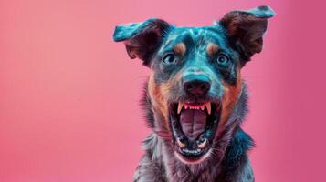 Australian Cattle Dog, angry dog baring its teeth, studio lighting pastel background photo