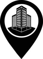 a black and white location pin with a building in it, Map Marker vector