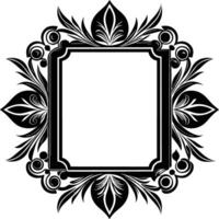 a black and white floral square frame with a black border vector