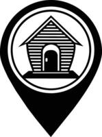 a black and white house icon on a pin, a location pin icon vector