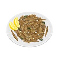 Dried anchovies on a plate vector