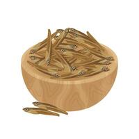 Dried Anchovy on a wooden bowl vector