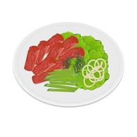 Korean beef barbecue Chadolbaegi with fresh vegetables vector