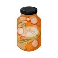 nabak kimchi o coreano agua kimchi en un tarro vector