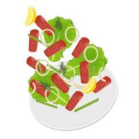 Levitation Korean beef barbecue Chadolbaegi with Fresh vegetables vector