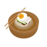 Korean food Cold Buckwheat Noodles naengmyeon with chopstick vector