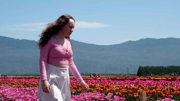 Happy Joyful woman walking and smiling outdoors video