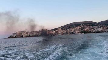 View from the back of a ferry leaving Santorini to Naxos and Athens in the Aegean Sea, Greece video