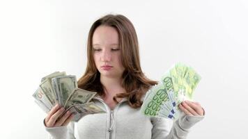 Business woman with cash. Happy woman with cash. video