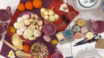 Ukrainian national cuisine Table with dishes Sweet table and tea video