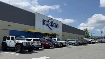 main entrance to the shop building sign Princess Auto Ltd. is a Canadian retail chain specializing in farm, industrial, garage, hydraulics and surplus items. video