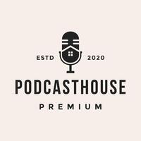 podcast mic casa estudio logo icono diseño modelo vector