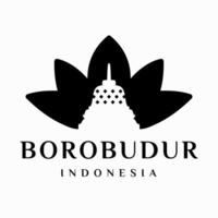 borobudur templo con loto flor icono logo diseño modelo vector