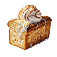 Homemade fresh vanilla ice cream on bread with caramel and whipped cream. AI-Generated png