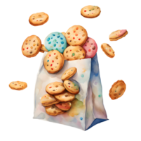 Watercolor and Painting a paper bag of cookies illustration. AI-Generated png