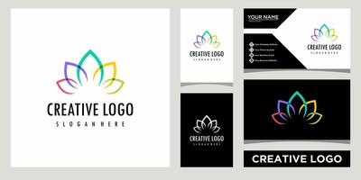 lotus flower overlapping color icon logo design template with business card design vector