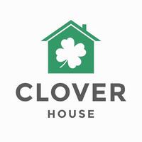 green home and shamrock leaf, Clover house logo icon design template vector