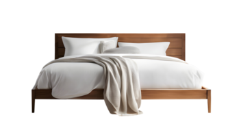 minimo e moderno bianca cuscini e letto mobilia per decorato nel Camera da letto interno design. ai-generato png