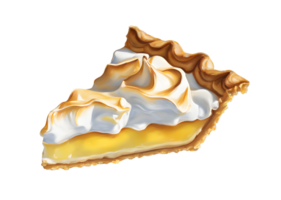 Watercolor and painting a piece of delicious lemon meringue pie. AI-Generated png